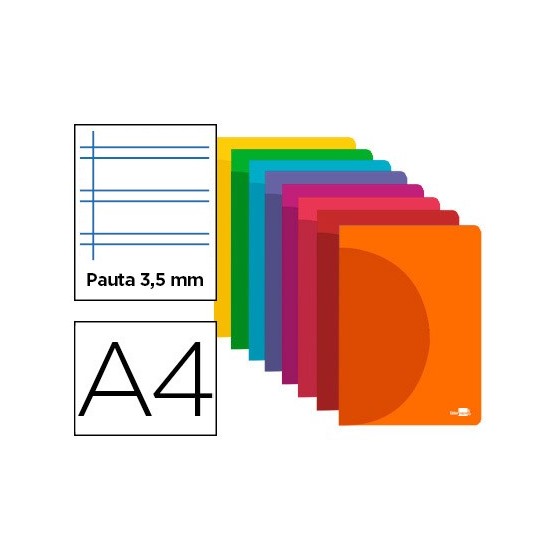 Libreta liderpapel 360 tapa de plastico a4 48 hojas 90g/m2 pauta 4 3,5mm con margen colores surtidos