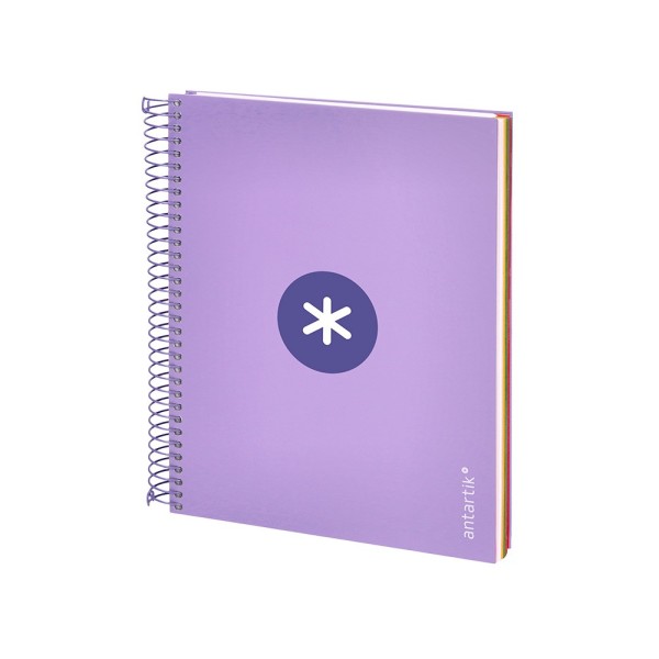 Cuaderno espiral liderpapel a5 micro antartik tapa forrada120h 100 gr cuadro 5mm 5 banda6 taladros color lavanda