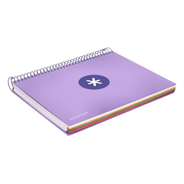 Cuaderno espiral liderpapel a5 micro antartik tapa forrada120h 100 gr cuadro 5mm 5 banda6 taladros color lavanda