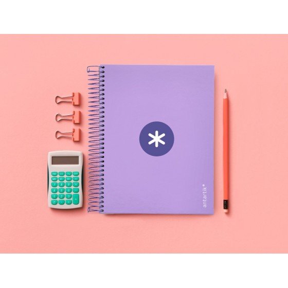 Cuaderno espiral liderpapel a5 micro antartik tapa forrada120h 100 gr cuadro 5mm 5 banda6 taladros color lavanda