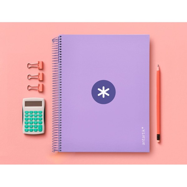 Cuaderno espiral liderpapel a4 micro antartik tapa forrada120h 100 gr cuadro 5mm 5 banda4 taladros color lavanda