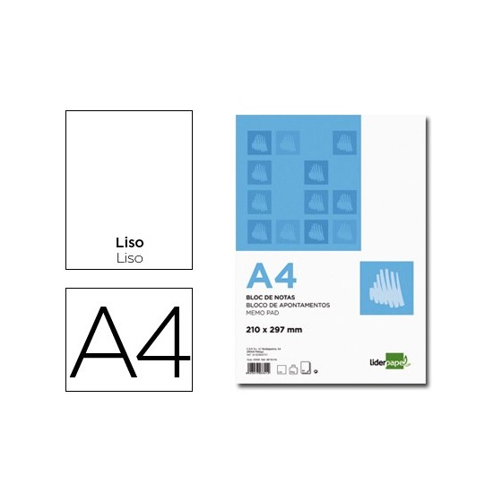 Bloc notas liderpapel liso a4 80 hojas 60g/m2