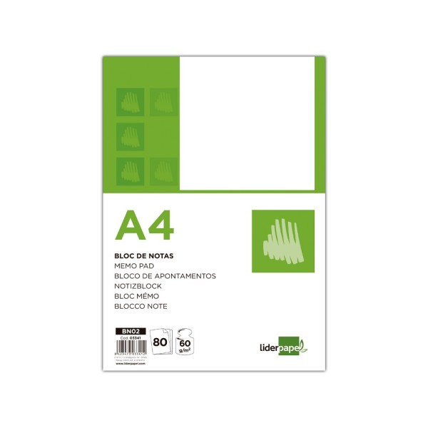 Bloc notas liderpapel liso a4 80 hojas 60g/m2