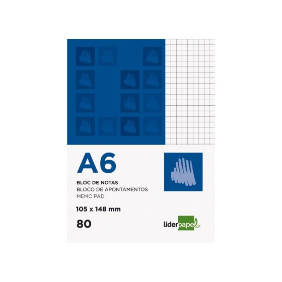 Bloc notas liderpapel cuadro 4mm a6 80 hojas 60g/m2 perforado
