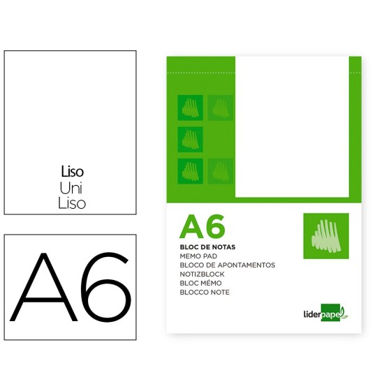 Bloc notas liderpapel liso a6 80 hojas 60g/m2 perforado