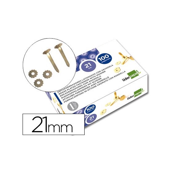 Encuadernadores liderpapel latonados con arandela 21 mm caja de 100 unidades