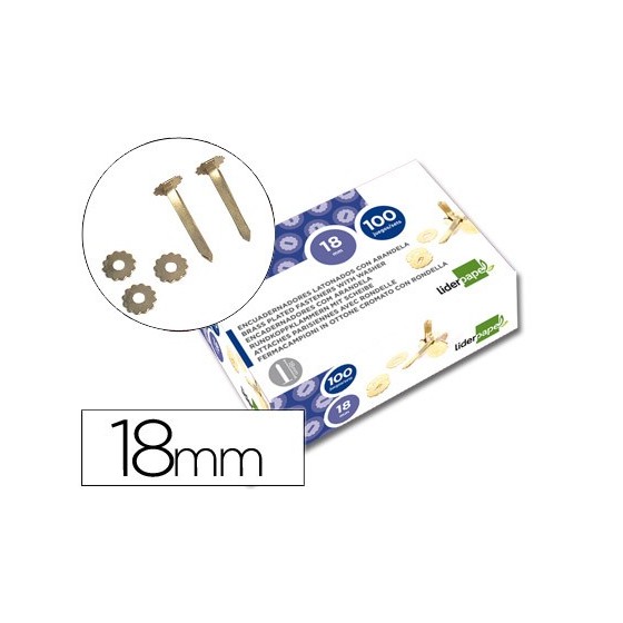 Encuadernadores liderpapel latonados con arandela 18 mm caja de 100 unidades