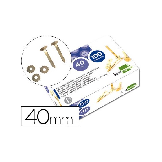 Encuadernadores liderpapel latonados con arandela 40 mm caja de 100 unidades