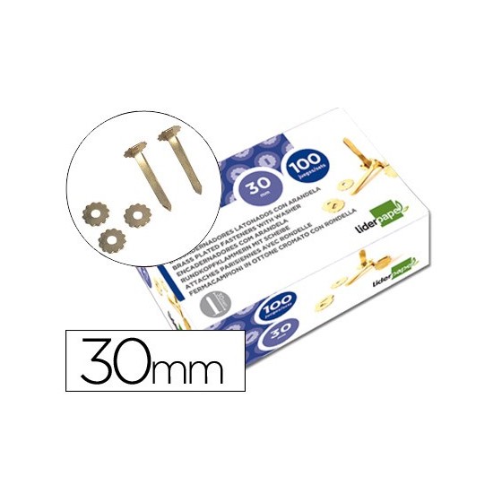 Encuadernadores liderpapel latonados con arandela 30 mm caja de 100 unidades
