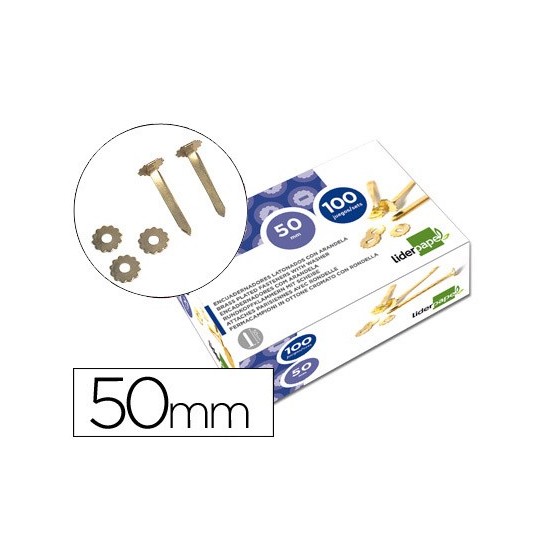 Encuadernadores liderpapel latonados con arandela 50 mm caja de 100 unidades