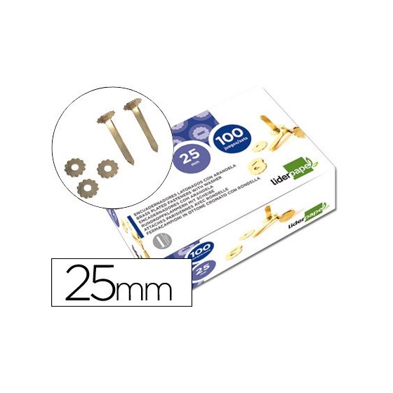 Encuadernadores liderpapel latonados con arandela 25 mm caja de 100 unidades