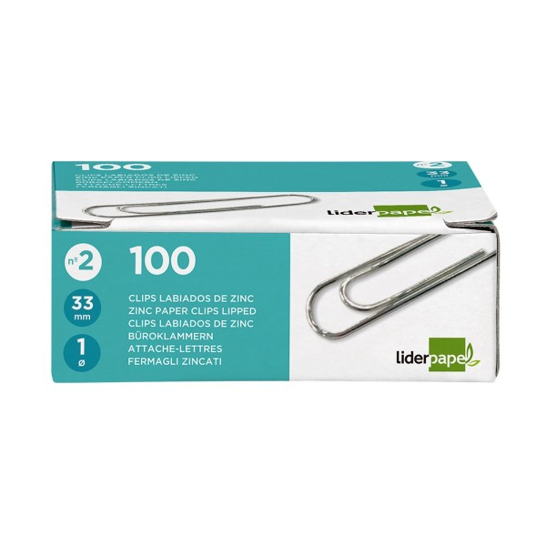 Clips liderpapel nº2 labiados 33 mm caja de 100 unidades