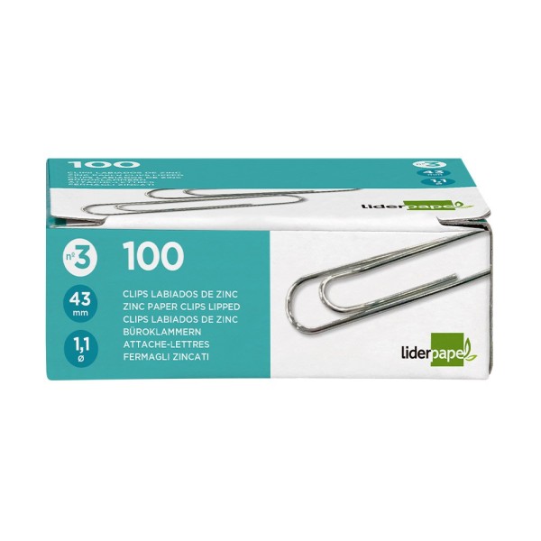 Clips liderpapel nº3 labiados 43 mm caja de 100 unidades