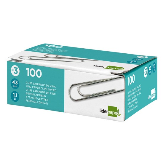Clips liderpapel nº3 labiados 43 mm caja de 100 unidades
