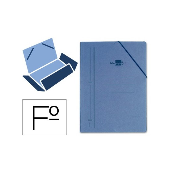 Carpeta liderpapel gomas folio 3 solapas carton compacto azul
