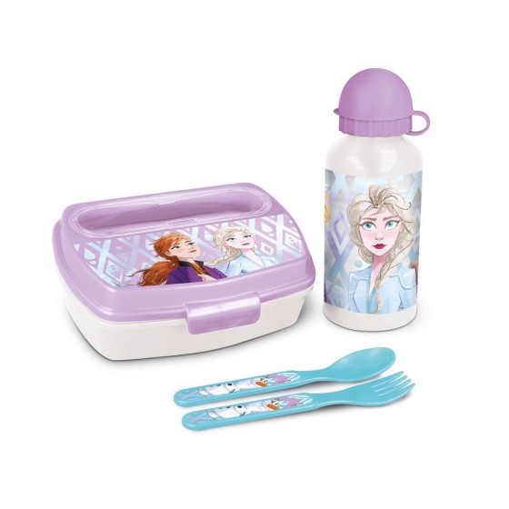 Set De Botella Y Sandwichera + Cubiertos Frozen Ii One Heart 