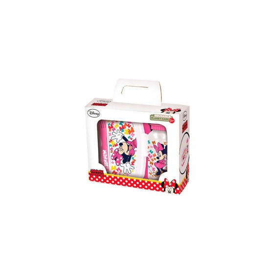 Set De Botella Y Sandwichera + Cubiertos Minnie Mouse Lucky 