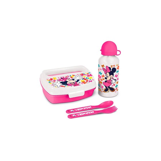 Set De Botella Y Sandwichera + Cubiertos Minnie Mouse Lucky 