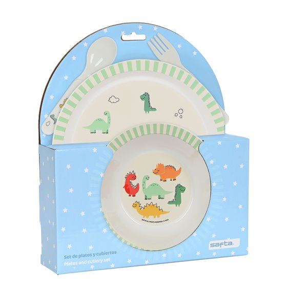 Set De Platos Y Cubiertos Safta Preescolar Dinos 