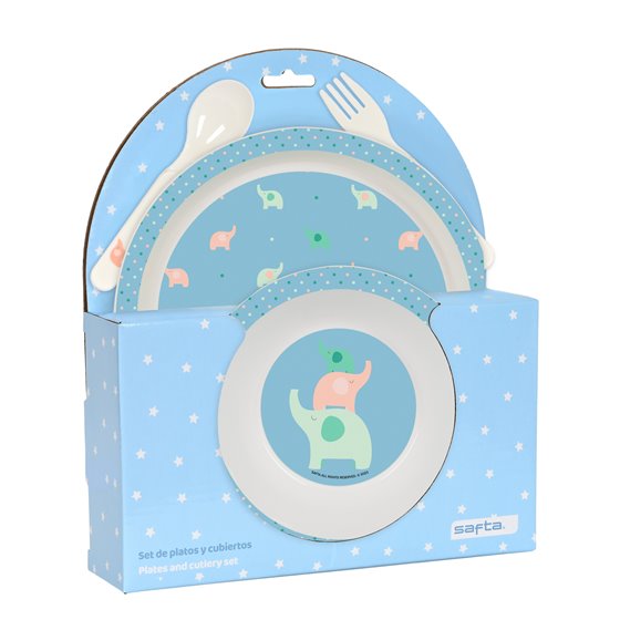 Set De Platos Y Cubiertos Safta Preescolar Elefantes 