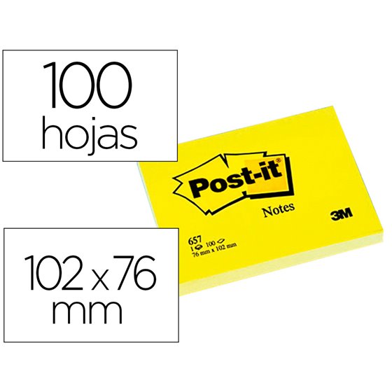 Bloc De Notas Adhesivas Quita Y Pon Post-It 76X102 Mm Con 100 Hojas 657