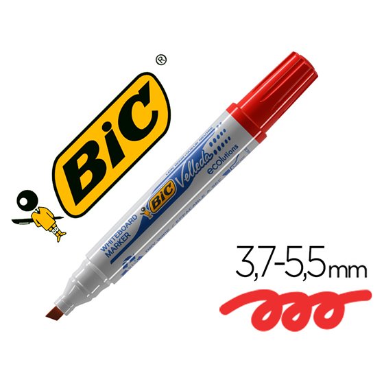 Rotulador Bic Velleda Para Pizarra Rojo Punta Biselada 5,9 Mm
