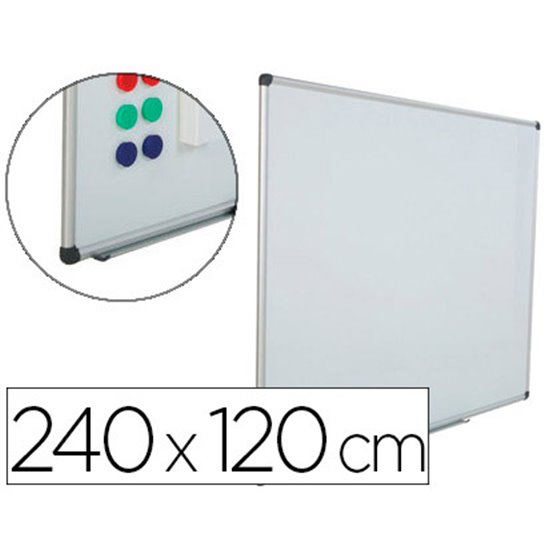Pizarra Blanca Rocada Acero Vitrificado Magnetico Marco Aluminio Y Cantoneras Pvc 240X120 Cm Incluye Bandeja