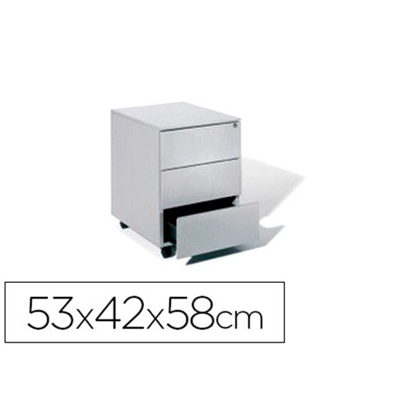 Cajonera Metalica Rocada Con Tres Cajones Serie Store 53X42X58 Cm Acabado Ac00 Gris/Gris