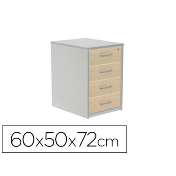 Cajonera Rocada Con Cuatro Cajones Serie Store 60X50X72 Cm Acabado Ab01 Aluminio/Haya