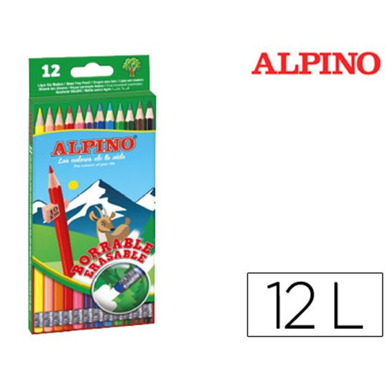 Lapices De Colores Alpino Borrable Con Goma Caja De 12 Colores Surtidos