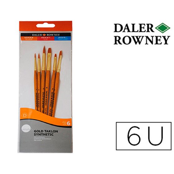 Pinceles Daler Rowney Simply Art Sintentico Mango Corto Dorado Blister De 6 Unidades