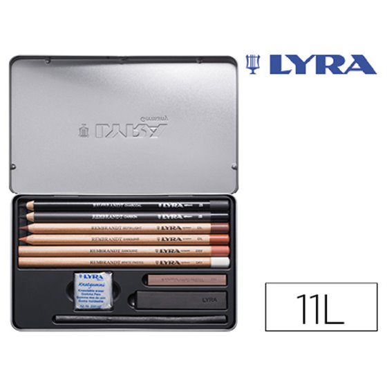 Lapices Lyra Rembrandt Monocromo Con Accesorios Para Esbozos Caja Metalica De 11 Unidades