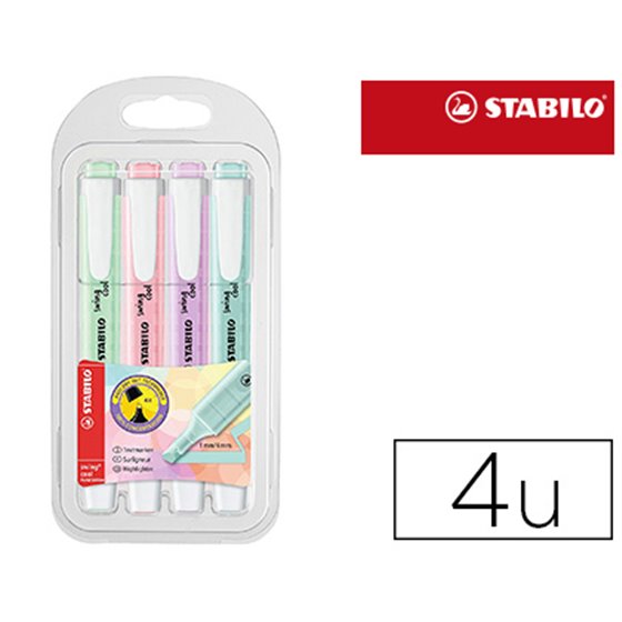 Rotulador Stabilo Fluorescente Swing Cool Color Pastel Bolsa De 4 Unidades Colores Surtidos