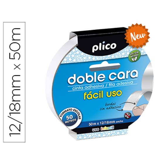Cinta Adhesiva Plico Doble Cara Facil Uso 50 Mt X 12/18 Mm