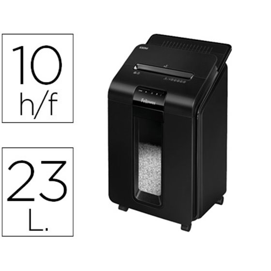 Destructora De Documentos Fellowes Auto+100M Capacidad De Corte 100 Hojas Destruye Grapas Clips Y Tarjetas 23L