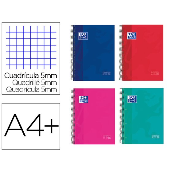 Cuaderno Espiral Oxford Surt Europeanbook 10 School Classic Tapa Extradura Din A4+ 150 Hojas Cuadro 5 Mm Con
