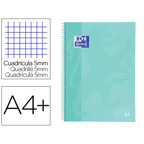 Cuaderno Espiral Oxford Ebook 1 School Touch Te Din A4+ 80 Hojas Cuadro 5 Mm Con Margen Mint Pastel