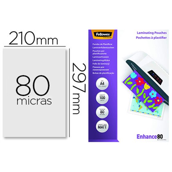 Bolsa De Plastificar Fellowes Mate Din A4 80 Micras Pack 100 Unidades