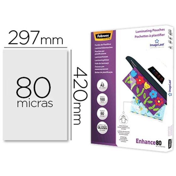 Bolsa De Plastificar Fellowes Brillo Din A3 80 Micras Pack 100 Unidades