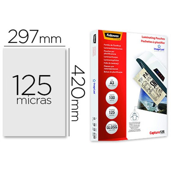 Bolsa De Plastificar Fellowes Brillo Din A3 125 Micras Pack De 100 Unidades