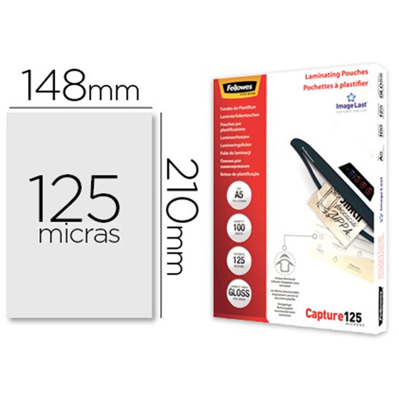 Bolsa De Plastificar Fellowes Brillo Din A5 125 Micras Pack 100 Unidades