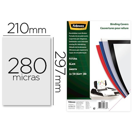 Tapa De Encuadernacion Fellowes Din A4 Polipropileno Negro 280 Micras Pack De 100 Unidades