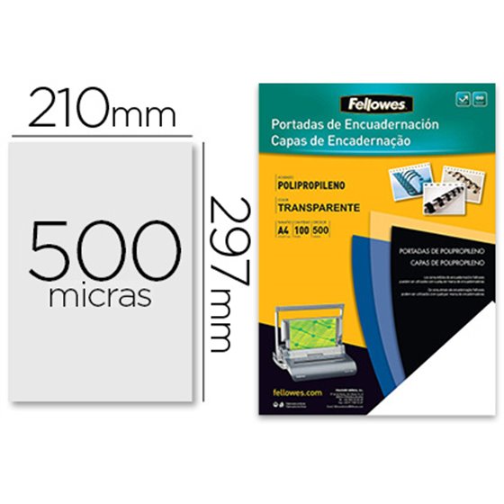 Tapa De Encuadernacion Fellowes Din A4 Polipropileno Transparente 450 Micras Pack De 100 Unidades