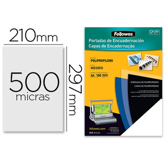 Tapa De Encuadernacion Fellowes Din A4 Polipropileno Negro 500 Micras Pack De 100 Unidades