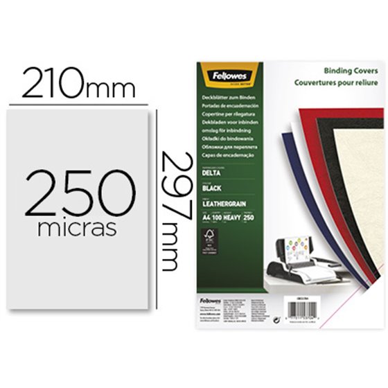 Tapa De Encuadernacion Fellowes Din A4 Carton Similpiel Cuero Negro Delta 250 Gr Pack De 100 Unidades