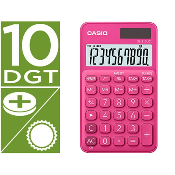 Calculadora Casio Sl-310Uc-Rd Bolsillo 10 Digitos Tax +/- Tecla Color Fucsia