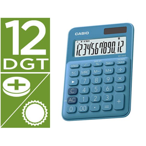 Calculadora Casio Ms-20Uc-Bu Sobremesa 12 Digitos Tax +/- Color Azul