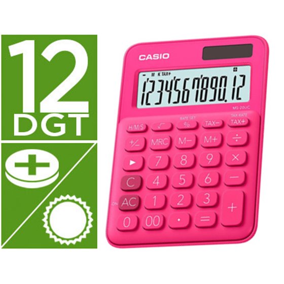 Calculadora Casio Ms-20Uc-Rd Sobremesa 12 Digitos Tax +/- Color Fucsia