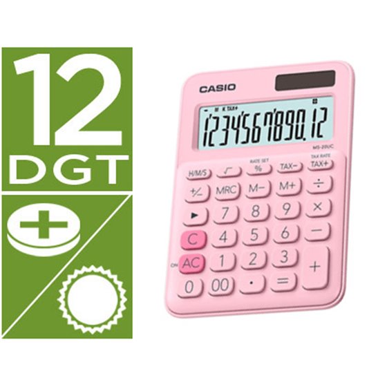 Calculadora Casio Ms-20Uc-Pk Sobremesa 12 Digitos Tax +/- Color Rosa