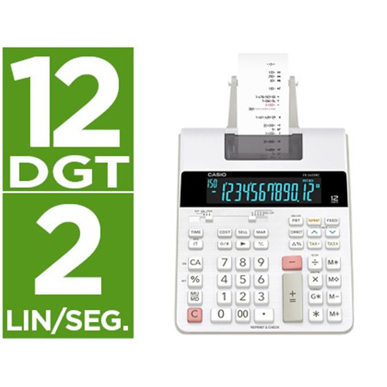 Calculadora Casio Impresora Pantalla Lc Papel 58 Mm Impresion Bicolor Fr-2650Rc 12 Digitos Dc Color Blanco